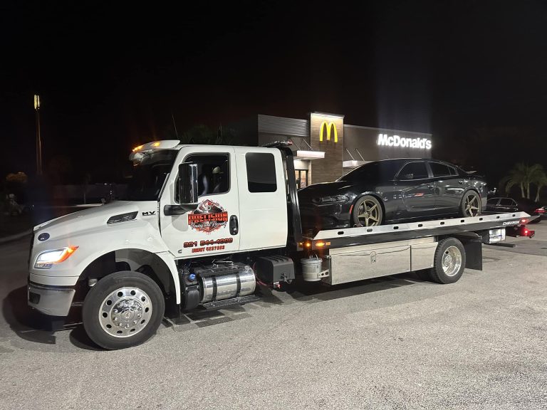 Tow truck servicing an emergency call
